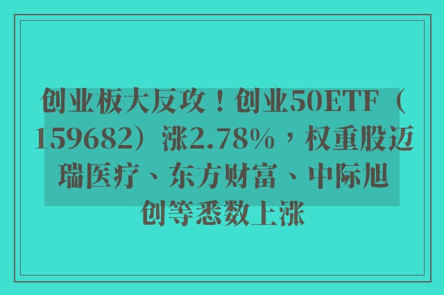 创业板大反攻！创业50ETF（159682）涨2.78%，权重股迈瑞医疗、东方财富、中际旭创等悉数上涨