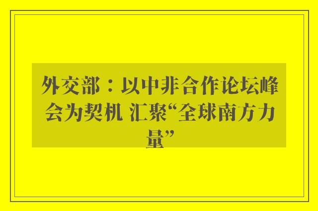 外交部：以中非合作论坛峰会为契机 汇聚“全球南方力量”