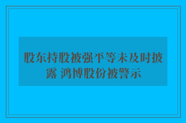 股东持股被强平等未及时披露 鸿博股份被警示