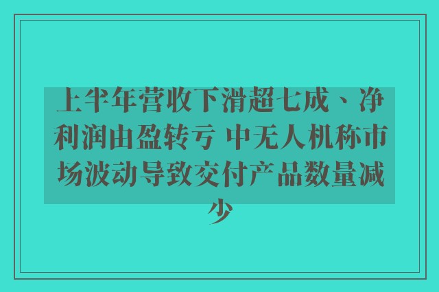 上半年营收下滑超七成、净利润由盈转亏 中无人机称市场波动导致交付产品数量减少