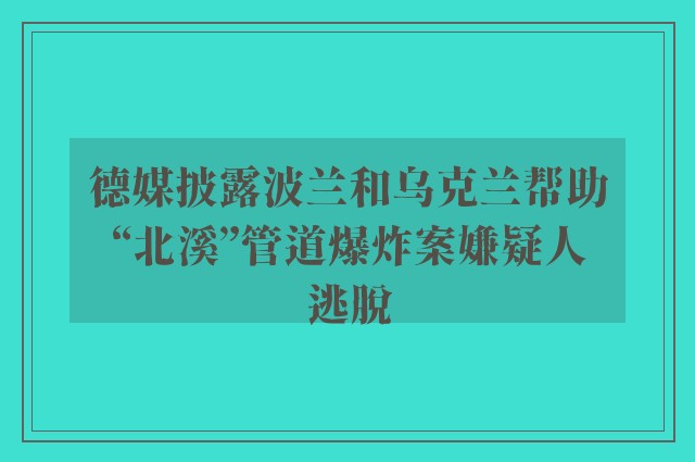 德媒披露波兰和乌克兰帮助“北溪”管道爆炸案嫌疑人逃脱