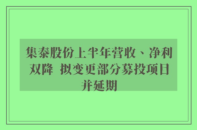 集泰股份上半年营收、净利双降  拟变更部分募投项目并延期