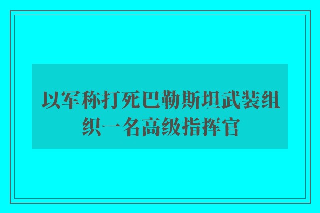 以军称打死巴勒斯坦武装组织一名高级指挥官