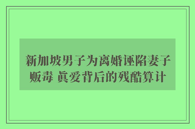 新加坡男子为离婚诬陷妻子贩毒 真爱背后的残酷算计