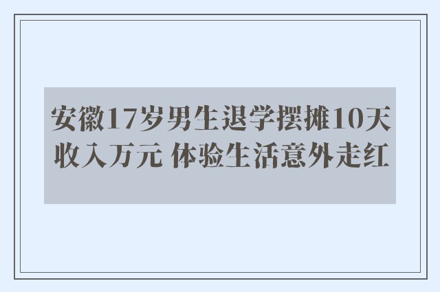 安徽17岁男生退学摆摊10天收入万元 体验生活意外走红