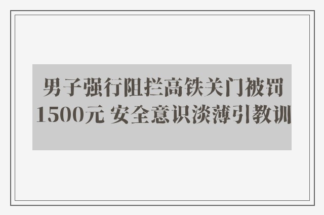 男子强行阻拦高铁关门被罚1500元 安全意识淡薄引教训