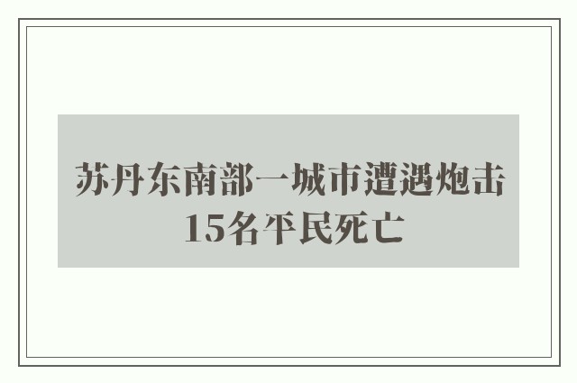 苏丹东南部一城市遭遇炮击 15名平民死亡