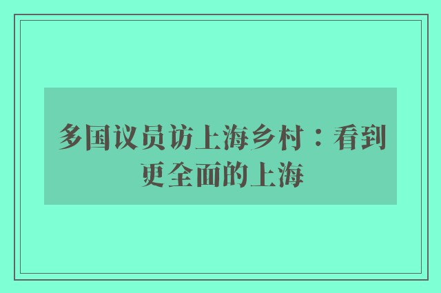 多国议员访上海乡村：看到更全面的上海