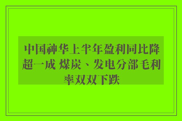 中国神华上半年盈利同比降超一成 煤炭、发电分部毛利率双双下跌