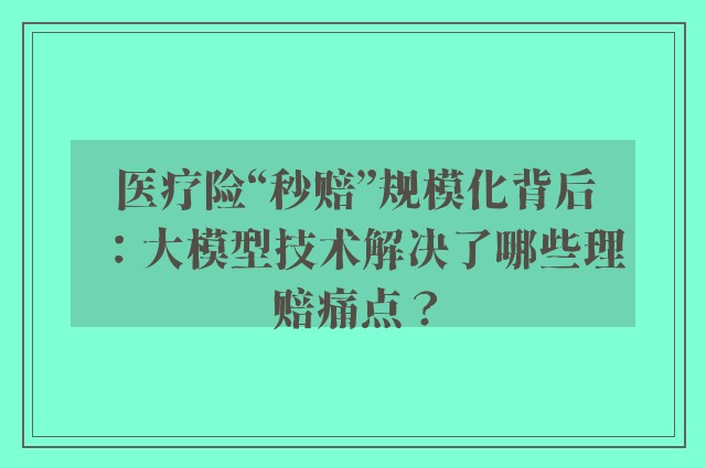 医疗险“秒赔”规模化背后：大模型技术解决了哪些理赔痛点？