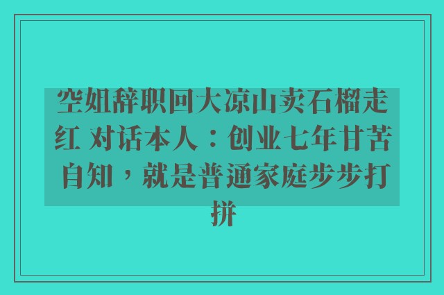 空姐辞职回大凉山卖石榴走红 对话本人：创业七年甘苦自知，就是普通家庭步步打拼