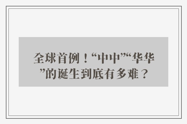 全球首例！“中中”“华华”的诞生到底有多难？