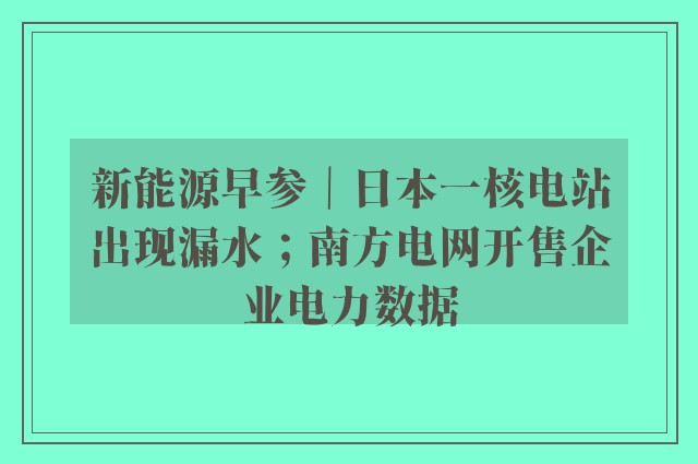 新能源早参｜日本一核电站出现漏水；南方电网开售企业电力数据