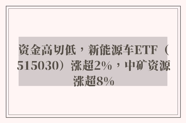 资金高切低，新能源车ETF（515030）涨超2%，中矿资源涨超8%