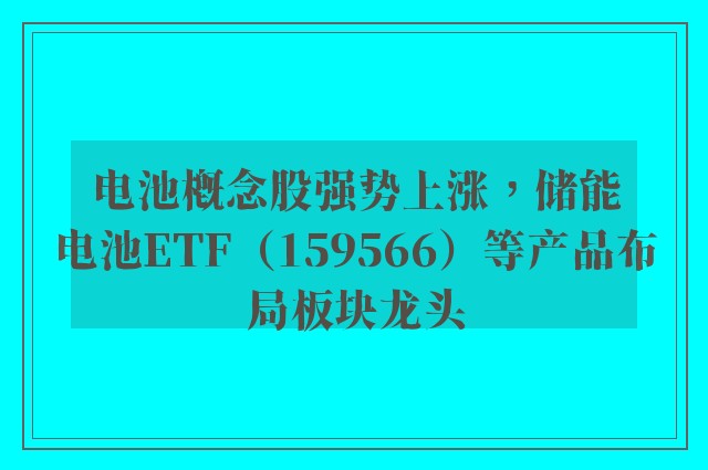 电池概念股强势上涨，储能电池ETF（159566）等产品布局板块龙头