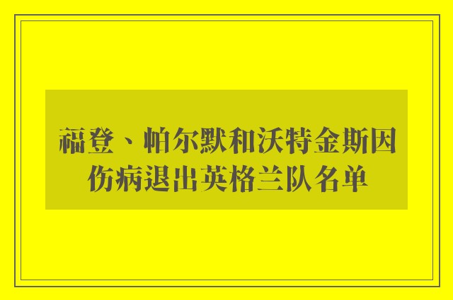 福登、帕尔默和沃特金斯因伤病退出英格兰队名单