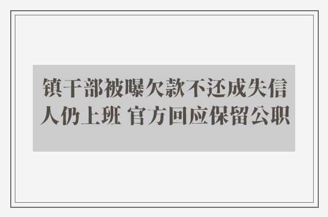 镇干部被曝欠款不还成失信人仍上班 官方回应保留公职