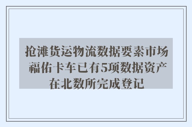 抢滩货运物流数据要素市场 福佑卡车已有5项数据资产在北数所完成登记