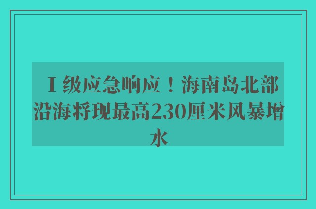 Ⅰ级应急响应！海南岛北部沿海将现最高230厘米风暴增水