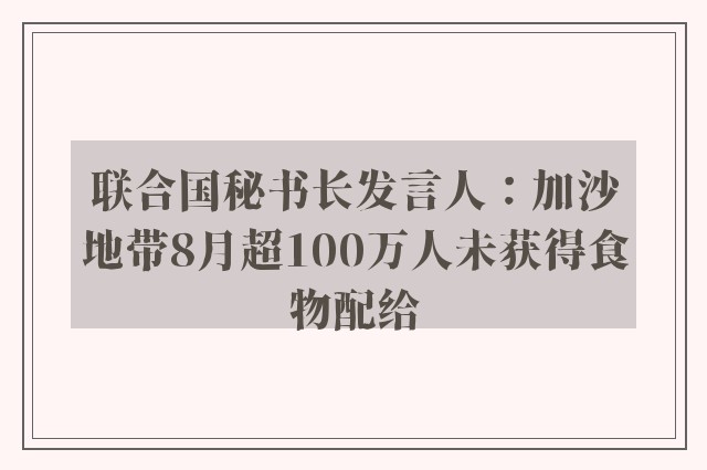 联合国秘书长发言人：加沙地带8月超100万人未获得食物配给