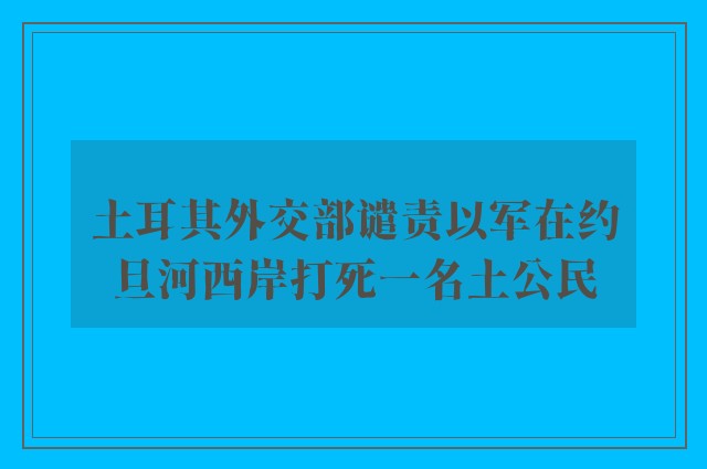 土耳其外交部谴责以军在约旦河西岸打死一名土公民