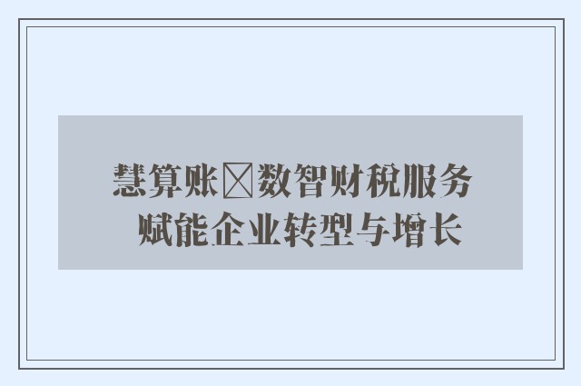 慧算账‌数智财税服务  赋能企业转型与增长