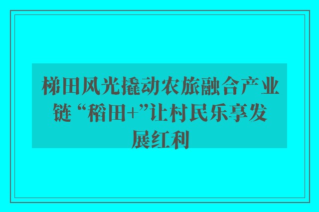 梯田风光撬动农旅融合产业链 “稻田+”让村民乐享发展红利