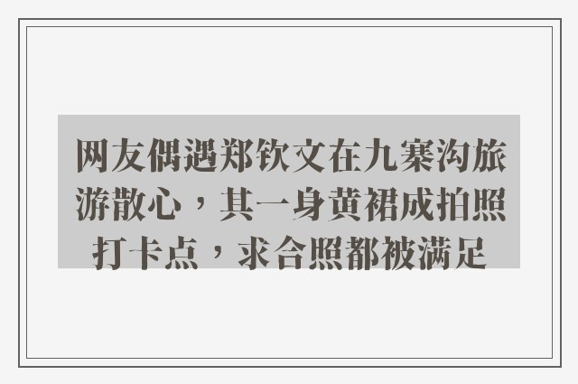 网友偶遇郑钦文在九寨沟旅游散心，其一身黄裙成拍照打卡点，求合照都被满足