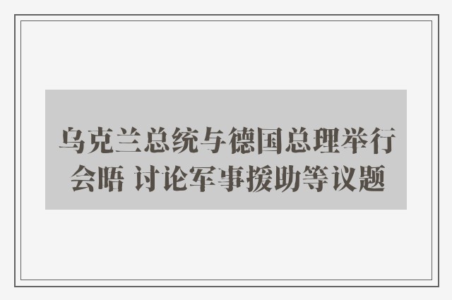 乌克兰总统与德国总理举行会晤 讨论军事援助等议题