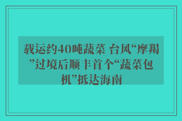 载运约40吨蔬菜 台风“摩羯”过境后顺丰首个“蔬菜包机”抵达海南