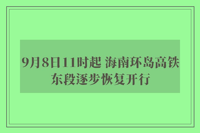 9月8日11时起 海南环岛高铁东段逐步恢复开行