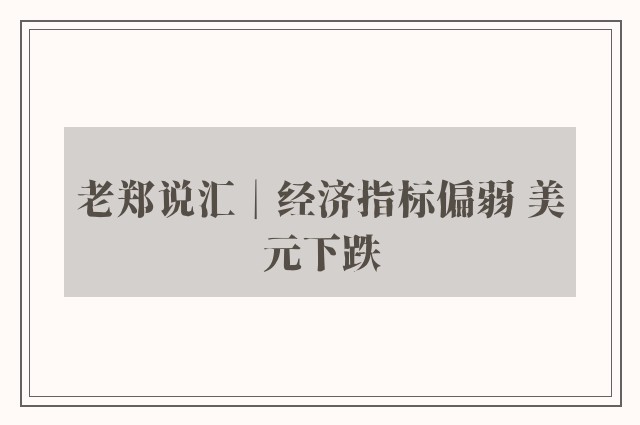 老郑说汇︱经济指标偏弱 美元下跌