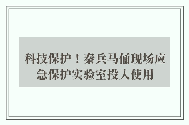 科技保护！秦兵马俑现场应急保护实验室投入使用