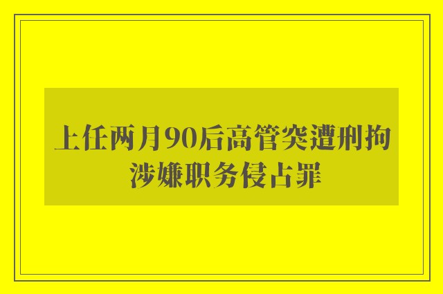 上任两月90后高管突遭刑拘 涉嫌职务侵占罪