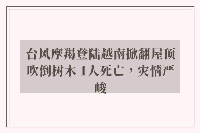 台风摩羯登陆越南掀翻屋顶吹倒树木 1人死亡，灾情严峻