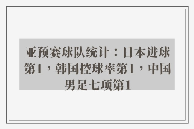 亚预赛球队统计：日本进球第1，韩国控球率第1，中国男足七项第1