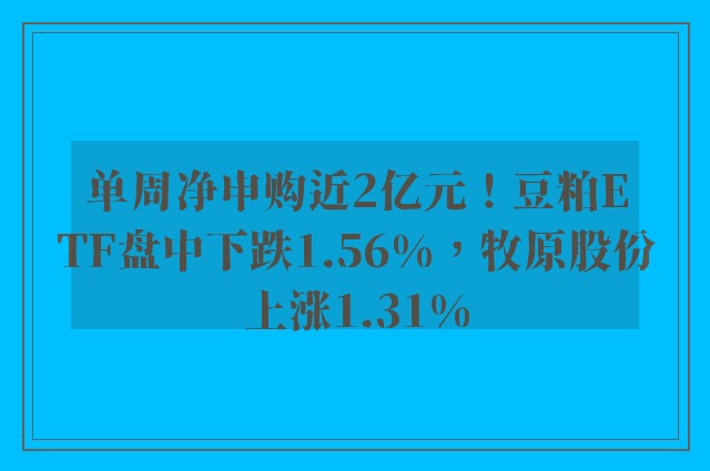 单周净申购近2亿元！豆粕ETF盘中下跌1.56%，牧原股份上涨1.31%