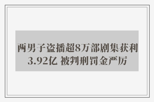 两男子盗播超8万部剧集获利3.92亿 被判刑罚金严厉