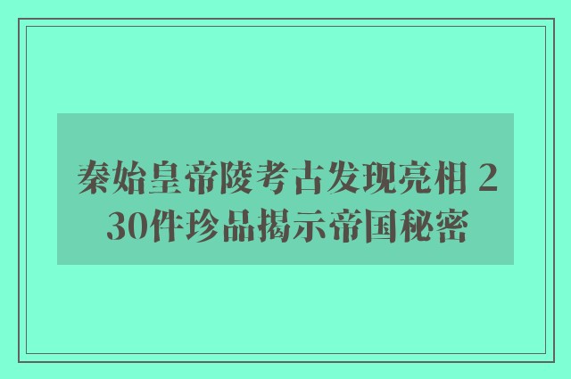 秦始皇帝陵考古发现亮相 230件珍品揭示帝国秘密