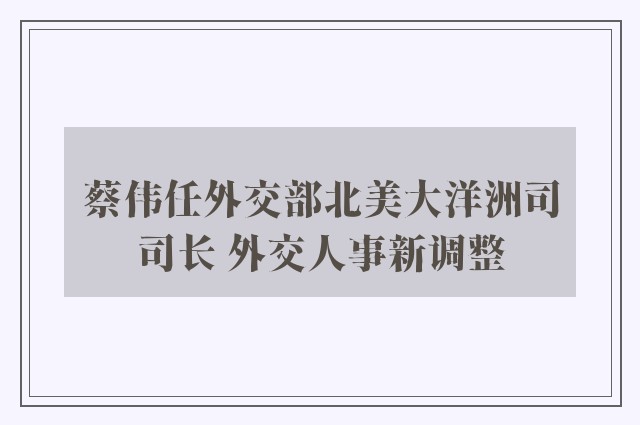 蔡伟任外交部北美大洋洲司司长 外交人事新调整