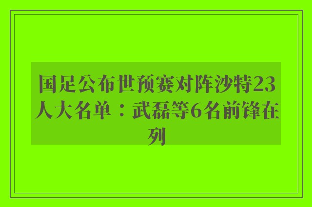 国足公布世预赛对阵沙特23人大名单：武磊等6名前锋在列