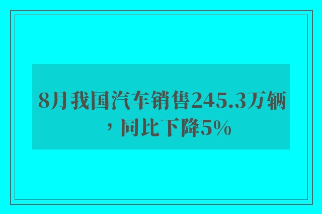 8月我国汽车销售245.3万辆，同比下降5%