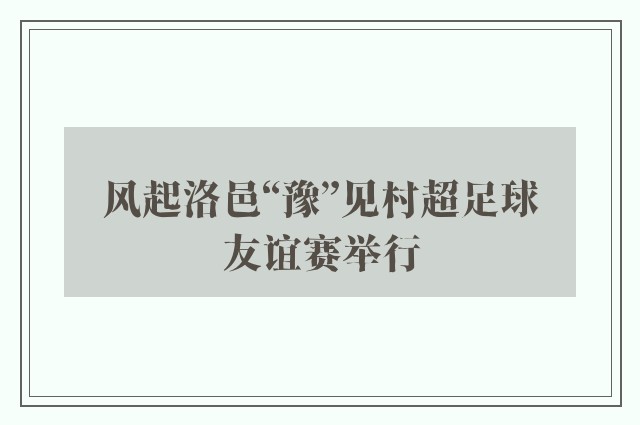 风起洛邑“豫”见村超足球友谊赛举行