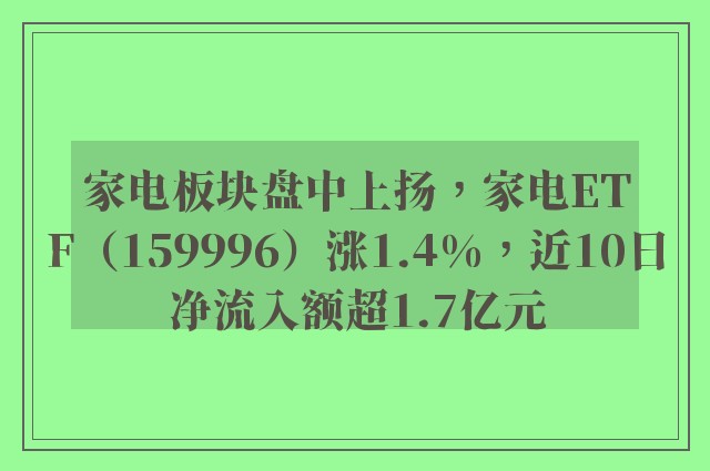 家电板块盘中上扬，家电ETF（159996）涨1.4%，近10日净流入额超1.7亿元