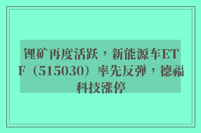 锂矿再度活跃，新能源车ETF（515030）率先反弹，德福科技涨停