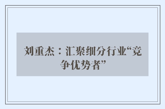 刘重杰：汇聚细分行业“竞争优势者”