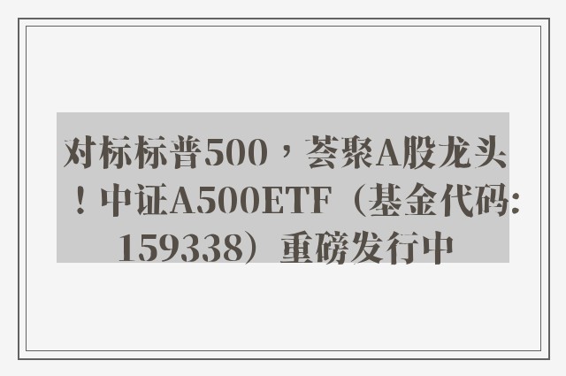 对标标普500，荟聚A股龙头！中证A500ETF（基金代码:159338）重磅发行中