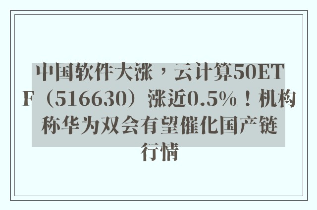 中国软件大涨，云计算50ETF（516630）涨近0.5%！机构称华为双会有望催化国产链行情