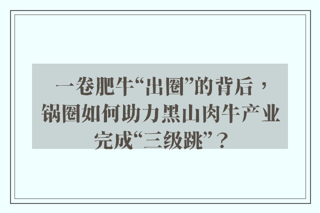 一卷肥牛“出圈”的背后，锅圈如何助力黑山肉牛产业完成“三级跳”？