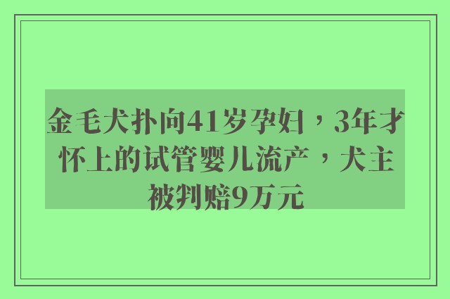 金毛犬扑向41岁孕妇，3年才怀上的试管婴儿流产，犬主被判赔9万元